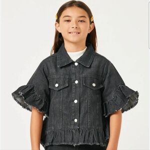 Hayden Girls Denim Shacket Small Black Ruffle Sleeve Boho Western Jacket Chic
